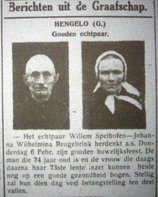 1936.01.06 Hengelo fotox Gouden echtpaar Willem Spelhofen en Johanna Wilhelmina Reugebrink